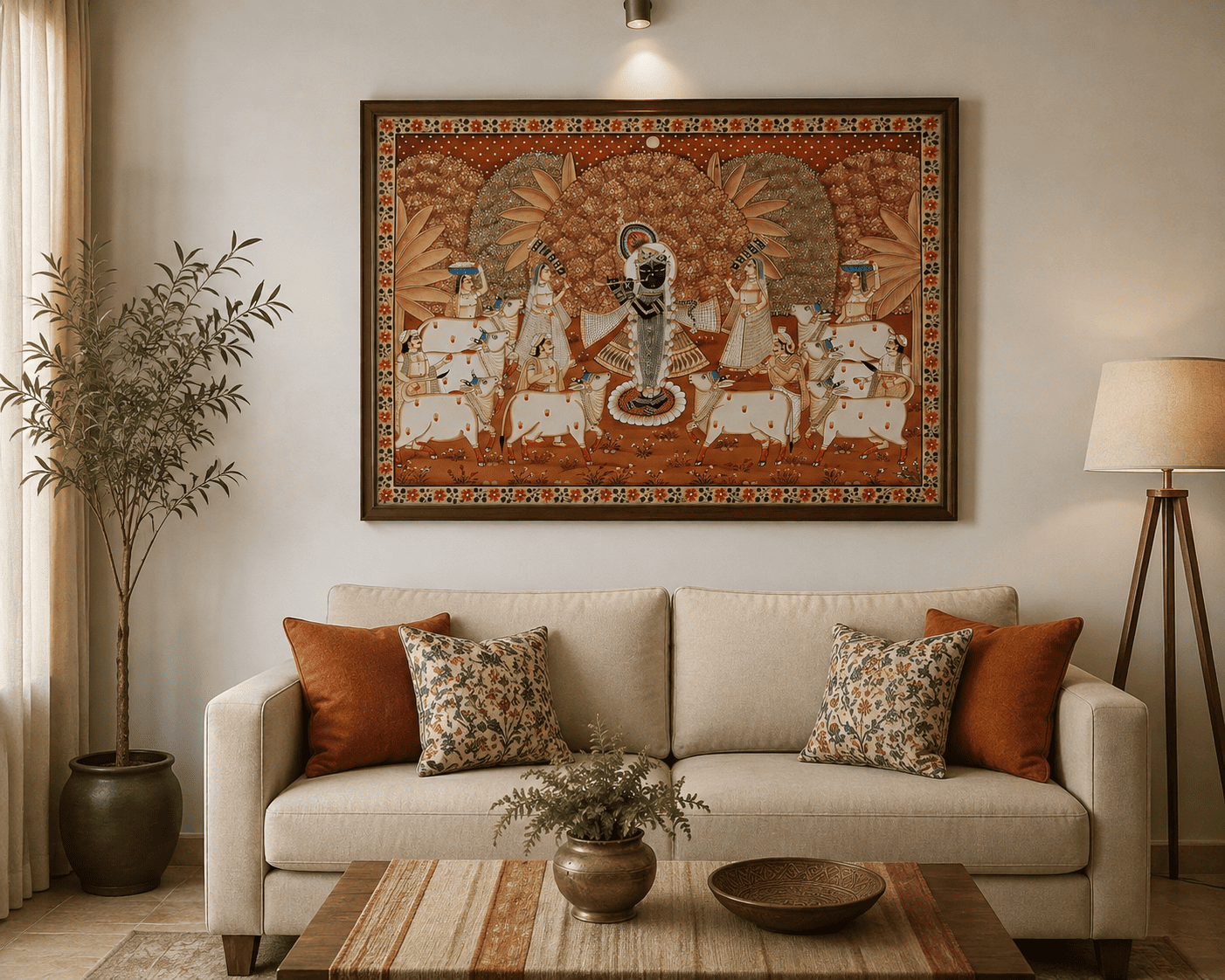 Shrinathji with Flute Gau Seva Pichwai Painting